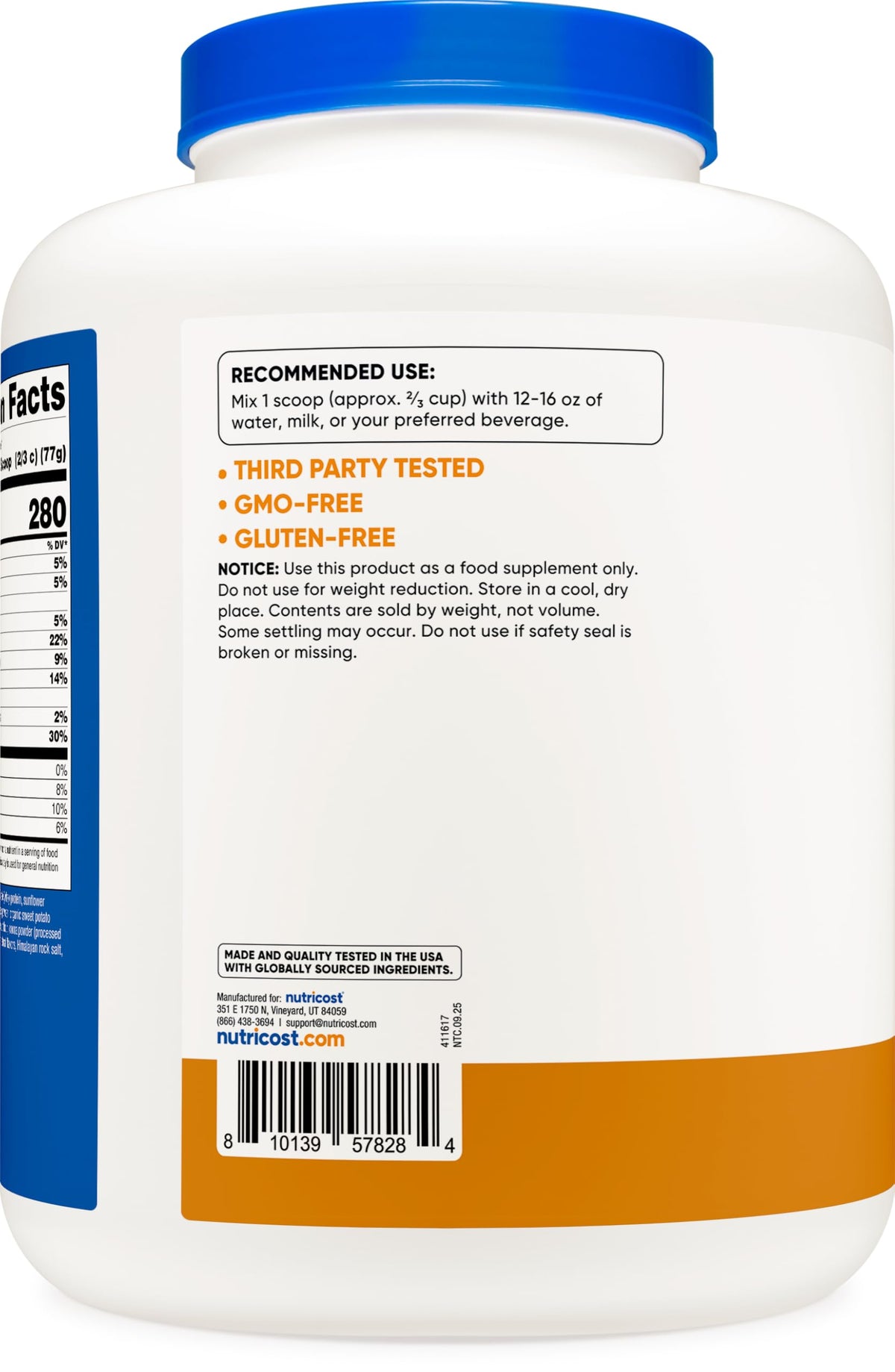 Nutricost meal replacement shake glass features creamy chocolate peanut butter flavor.