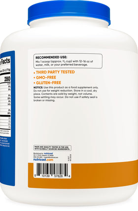Nutricost meal replacement shake glass features creamy chocolate peanut butter flavor.
