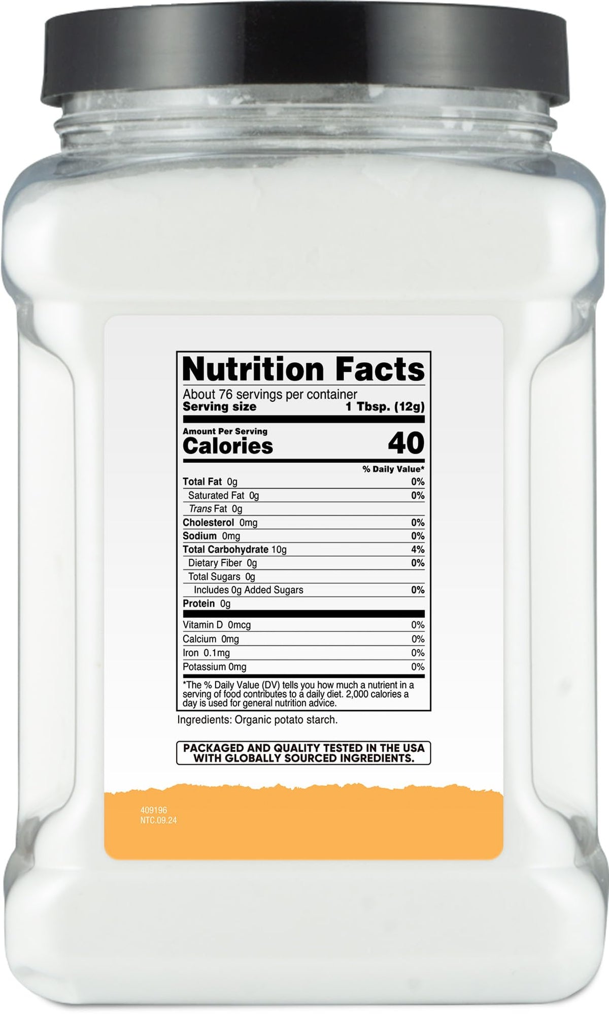 NSF-certified facility label on Nutricost potato starch packaging
