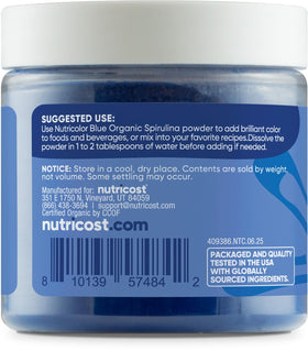 Nutricolor blue measuring scoop next to a recipe bowl