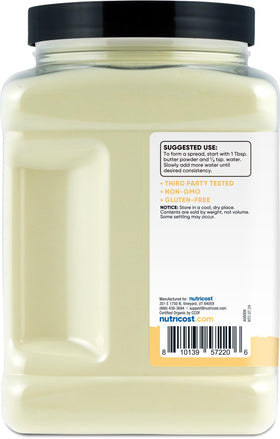Nutricost Butter Powder kitchen scene highlighting clean-label, organic packaging.
