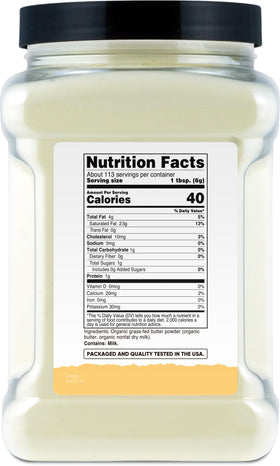 Nutricost Butter Powder ready to pour into a sauce or recipe.
