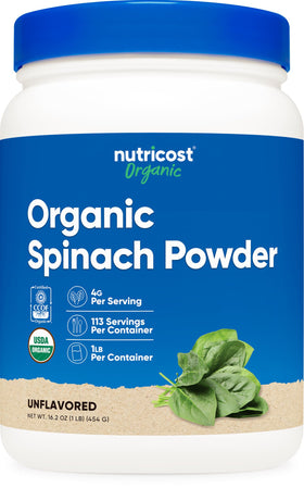 Nutricost Organic Spinach Powder bottle for convenient daily greens