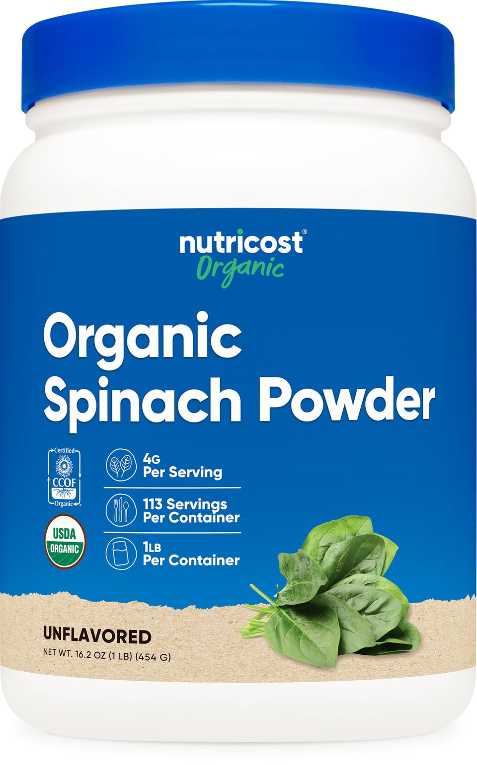 Nutricost Organic Spinach Powder bottle for convenient daily greens