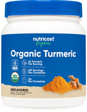 Nutricost Organic Turmeric Root Powder bottle pour for easy kitchen use
