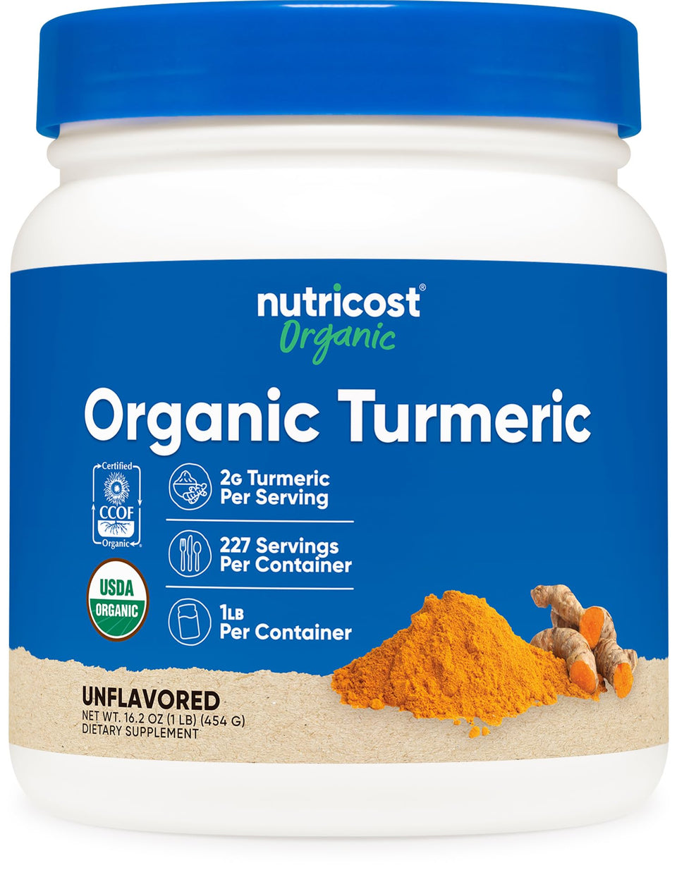 Nutricost Organic Turmeric Root Powder bottle pour for easy kitchen use