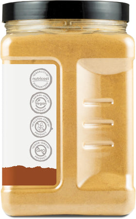 Nutricost gluten-free and vegan certification badge on cinnamon packaging.