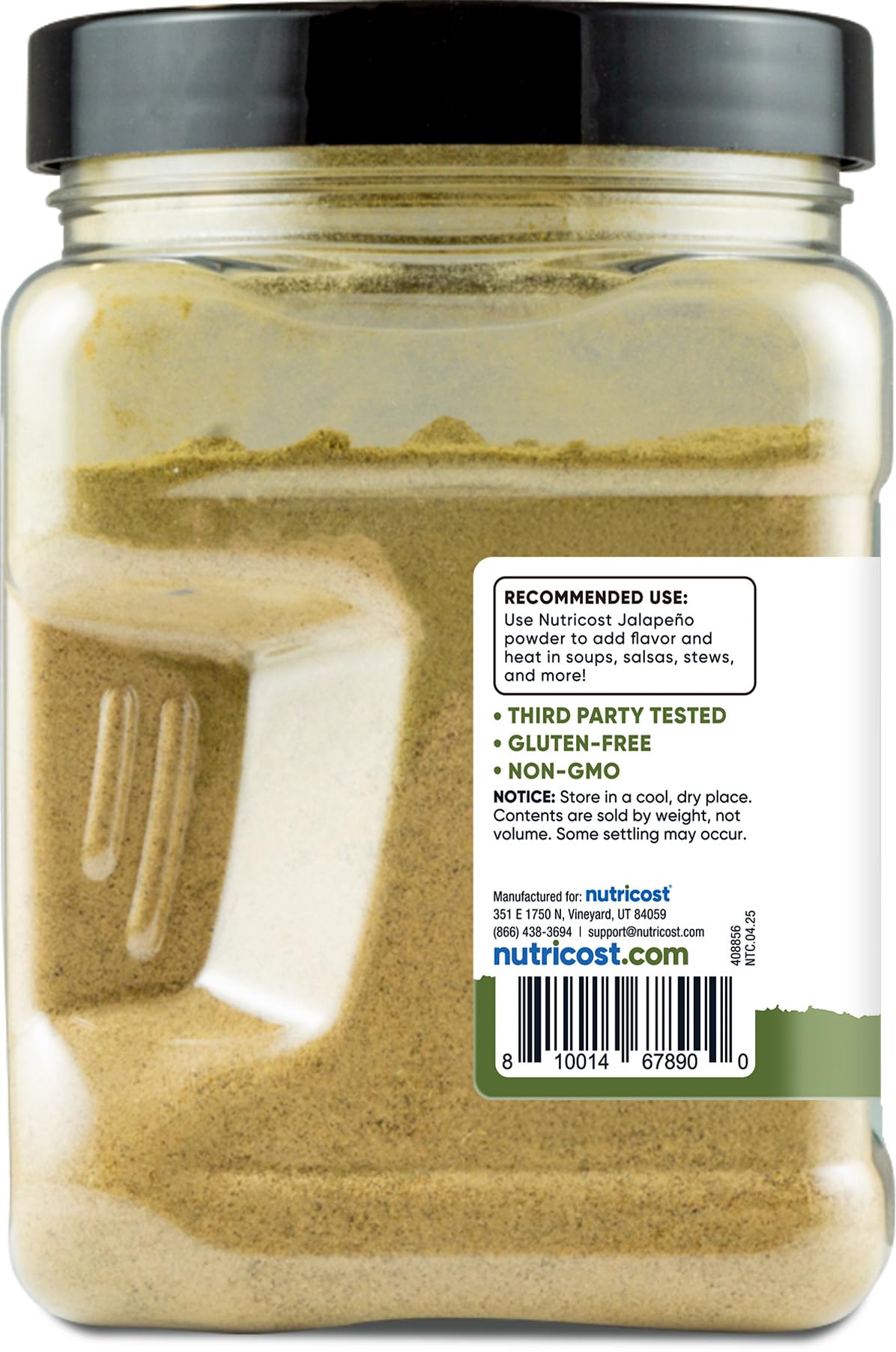 Compact Nutricost Jalapeño Powder shaker, ideal for spicy snack prep.