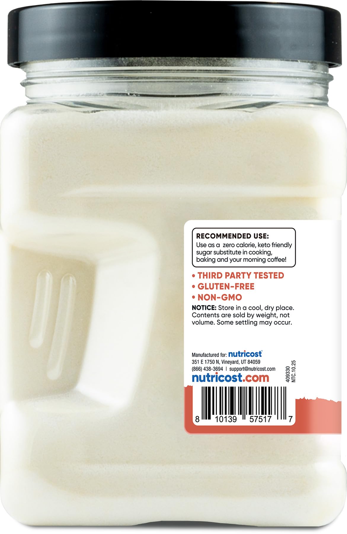 Nutricost Pantry Monk Fruit Allulose powder pours into a measuring cup for baking.