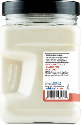 Nutricost Pantry Monk Fruit Allulose powder pours into a measuring cup for baking.