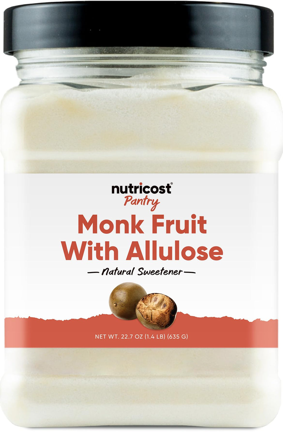 Nutricost Pantry Monk Fruit with Allulose powder bag closeup for natural baking sweetener.