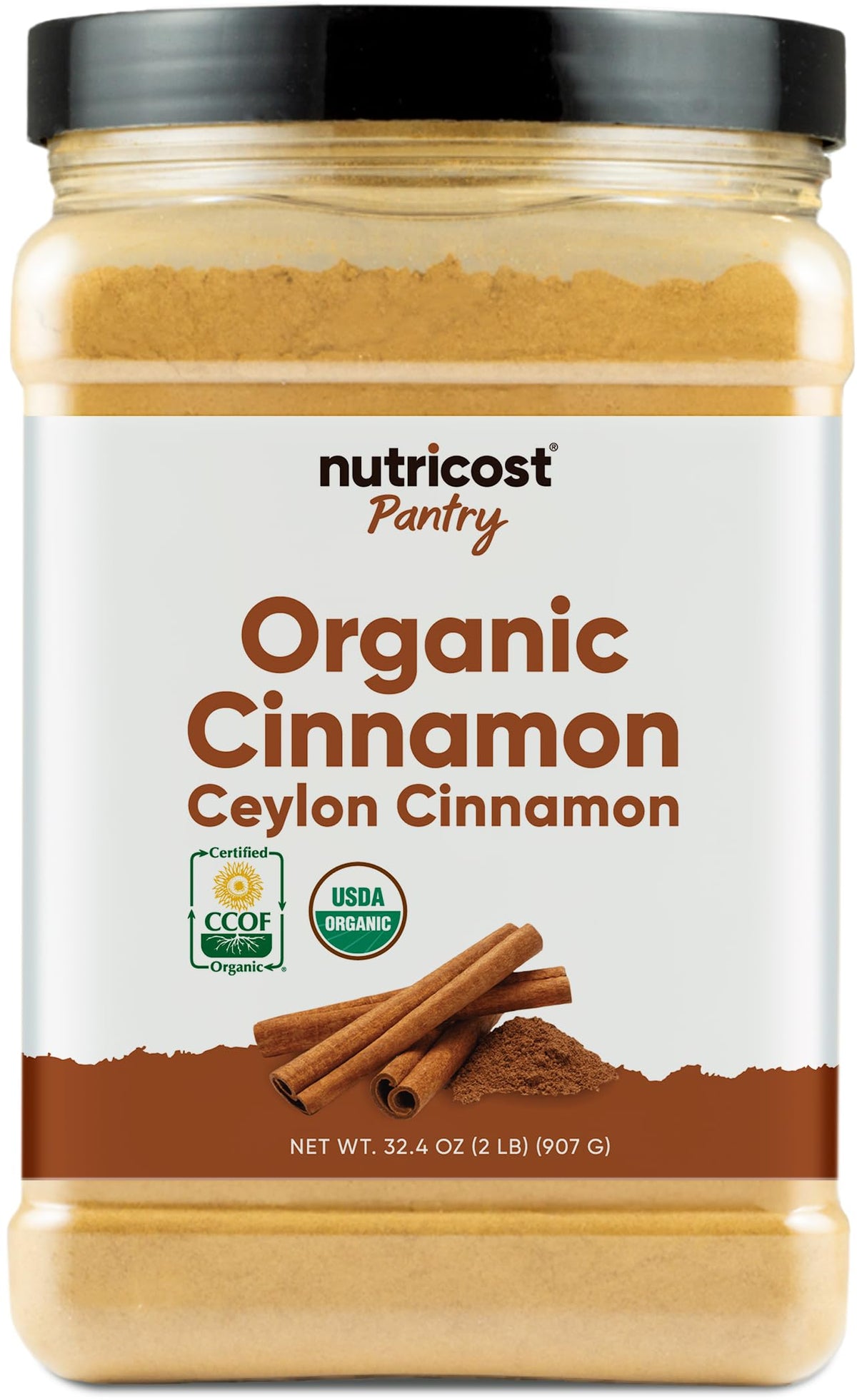 Nutricost Pantry Organic Ceylon Cinnamon 2lb bottle for versatile cooking and baking.