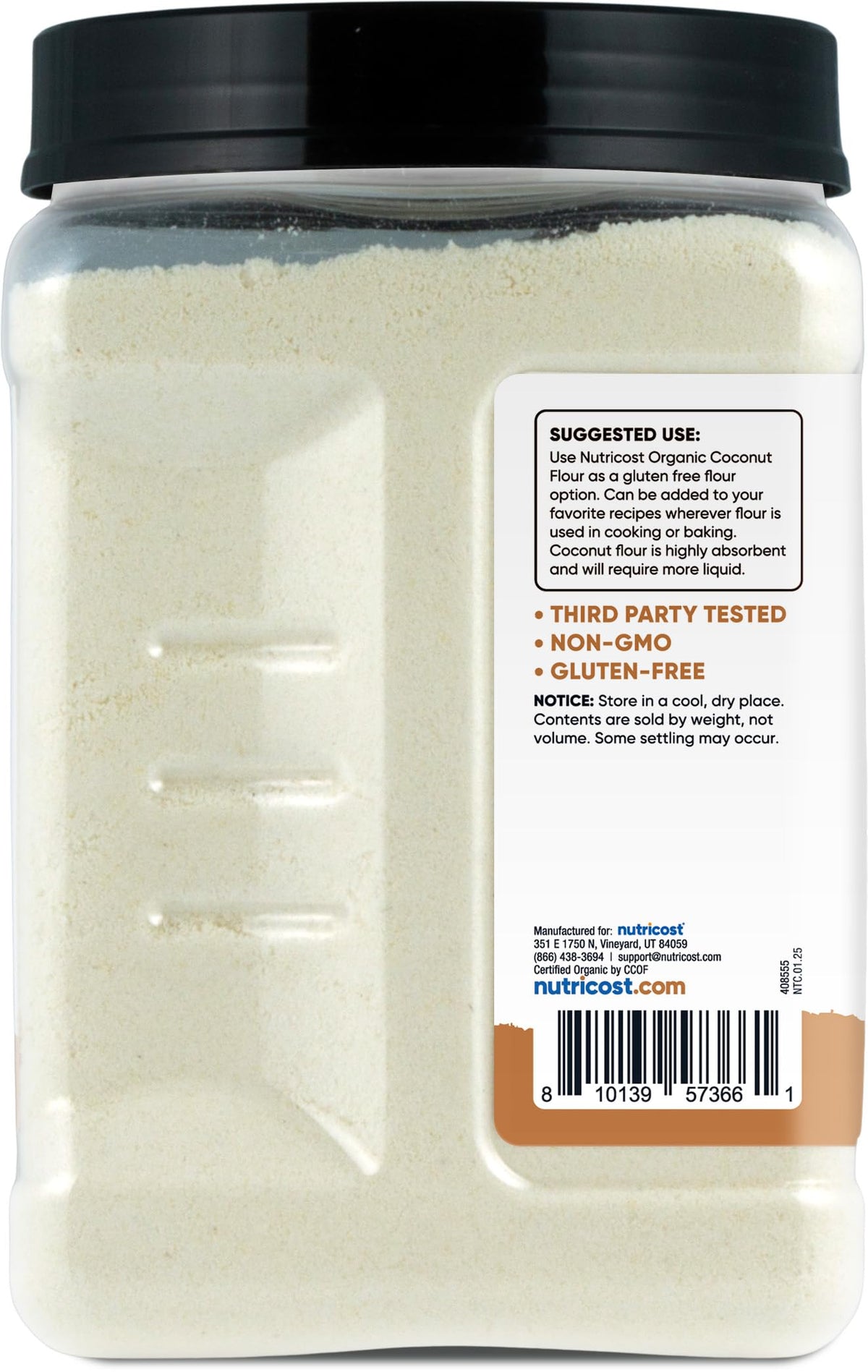 Nutricost Pantry Organic Coconut Flour vegan-friendly package for plant-based recipes.