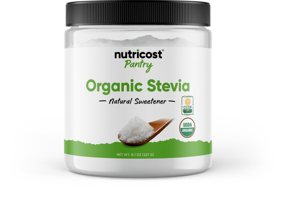 Nutricost Organic Stevia 8 oz bottle for everyday vegan sweetness.