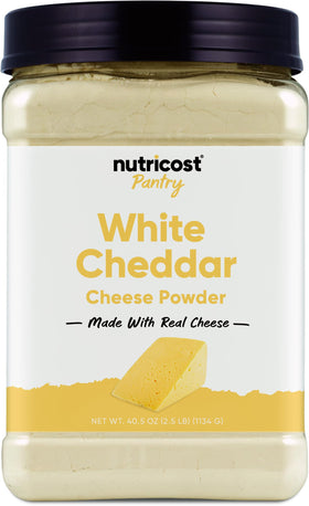 Nutricost Pantry White Cheddar Cheese Powder bottle front showing rich flavor cue