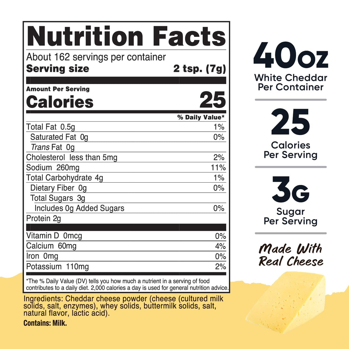 Nutricost Pantry White Cheddar Cheese Powder close-up highlighting premium ingredients