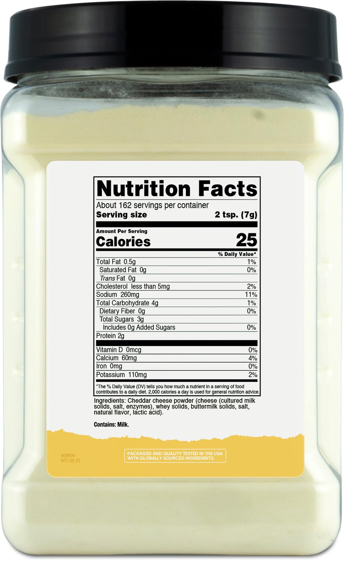 Nutricost Pantry White Cheddar Cheese Powder scoop with measuring cup for easy use