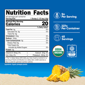 Nutricost Pineapple Powder scoop beside bag showing convenient packaging.