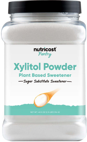Nutricost Pure Xylitol granulated bottle offers lower calorie sweetness for everyday use