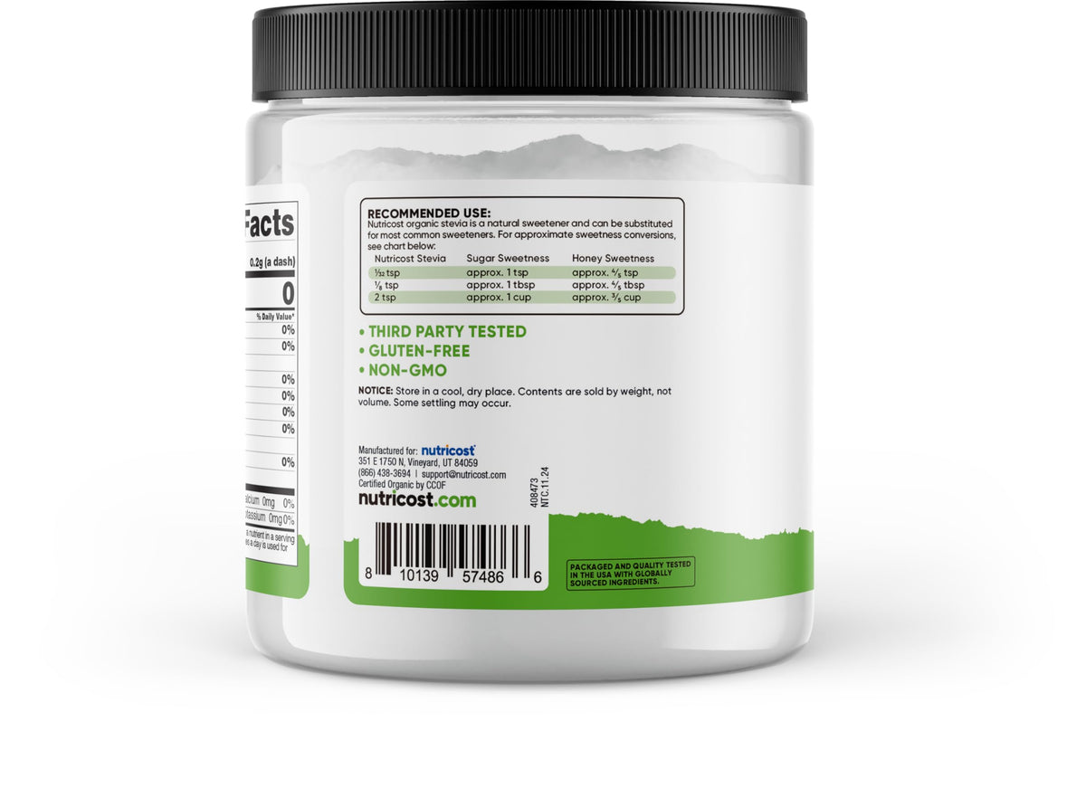Nutricost Stevia shown for baking, a natural sweetener option.