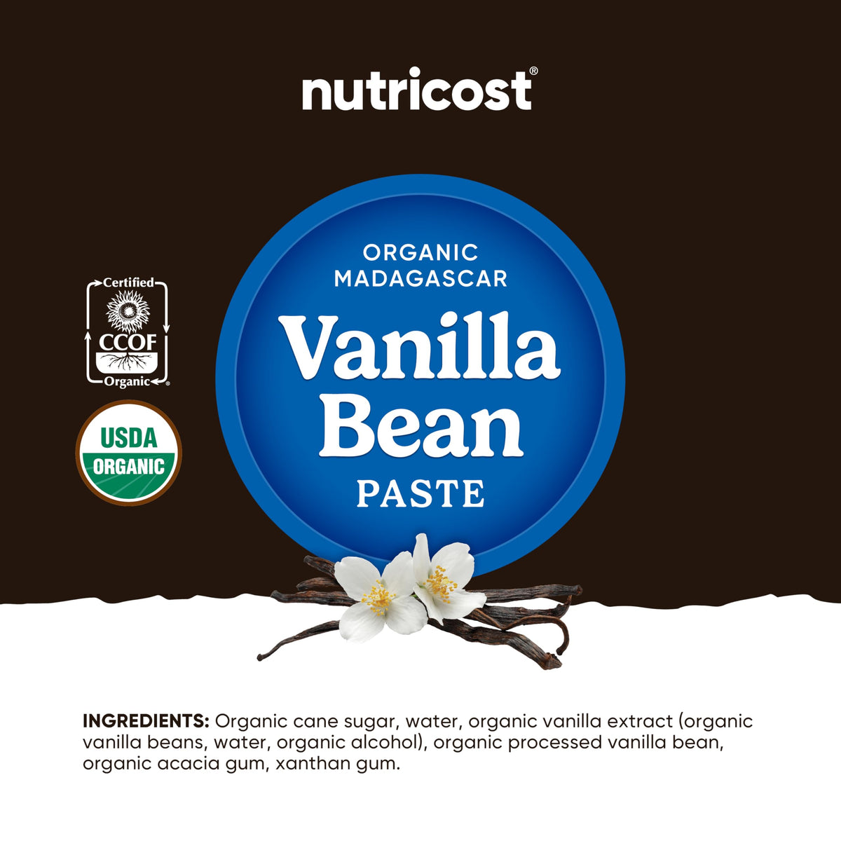 Nutricost Vanilla Bean Paste bottle poured for custards and sauces.