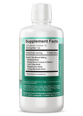 NutriNoche Organa Essiac Tea pour into glass signaling ready-to-drink convenience.