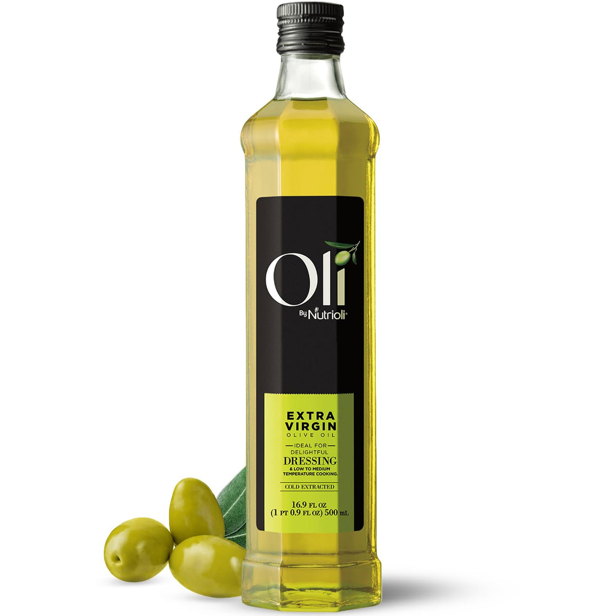 Nutrioli extra virgin olive oil bottle pour for mess-free seasoning.