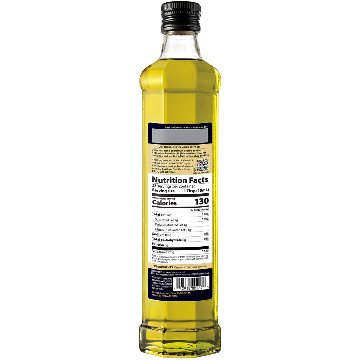 Nutrioli Oli organic olive oil label close-up showing organic blend.