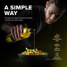Nutrioli retractable pour cap close-up enables mess-free pouring.