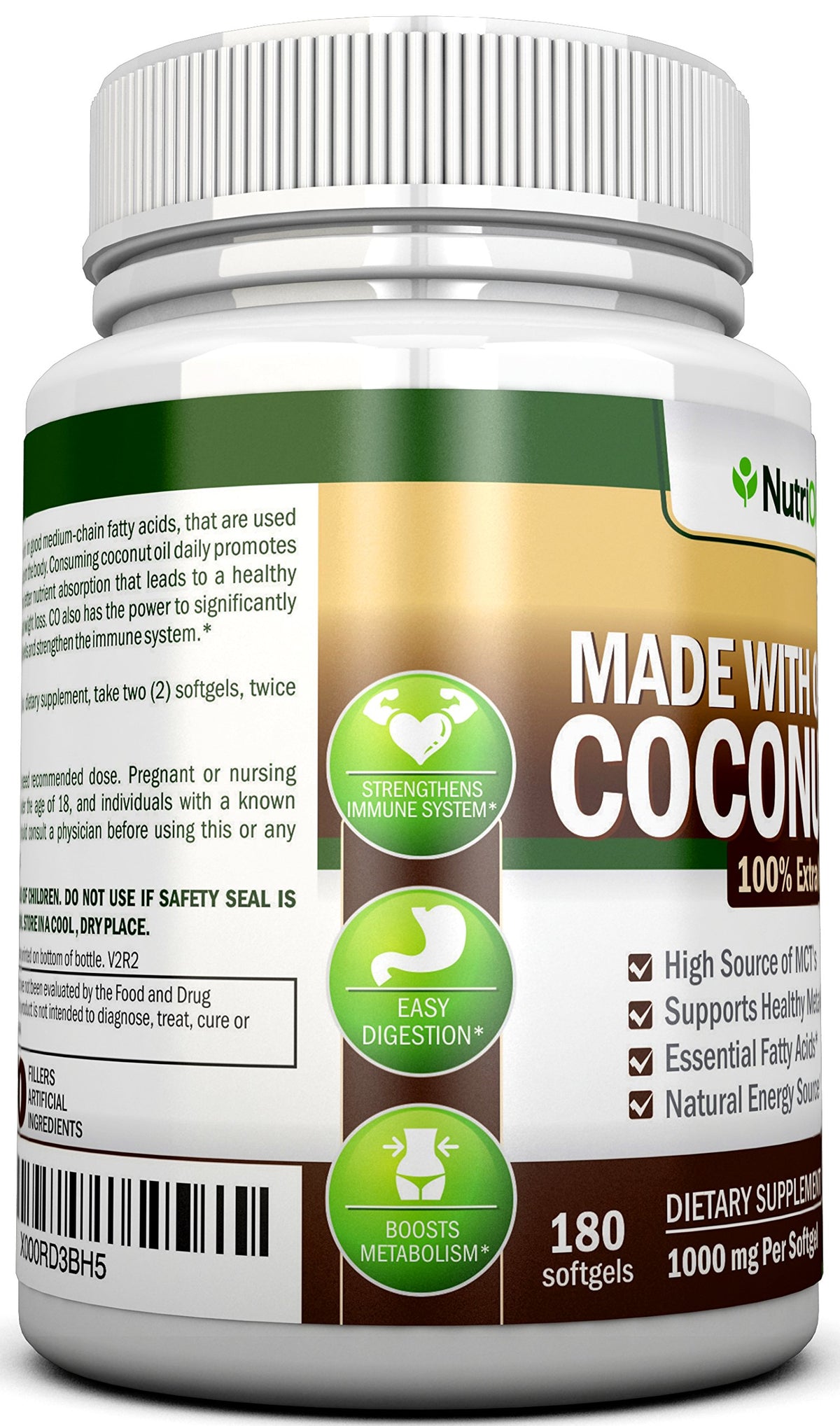 NutriONN amber bottle image emphasizing premium organic extra virgin oil.