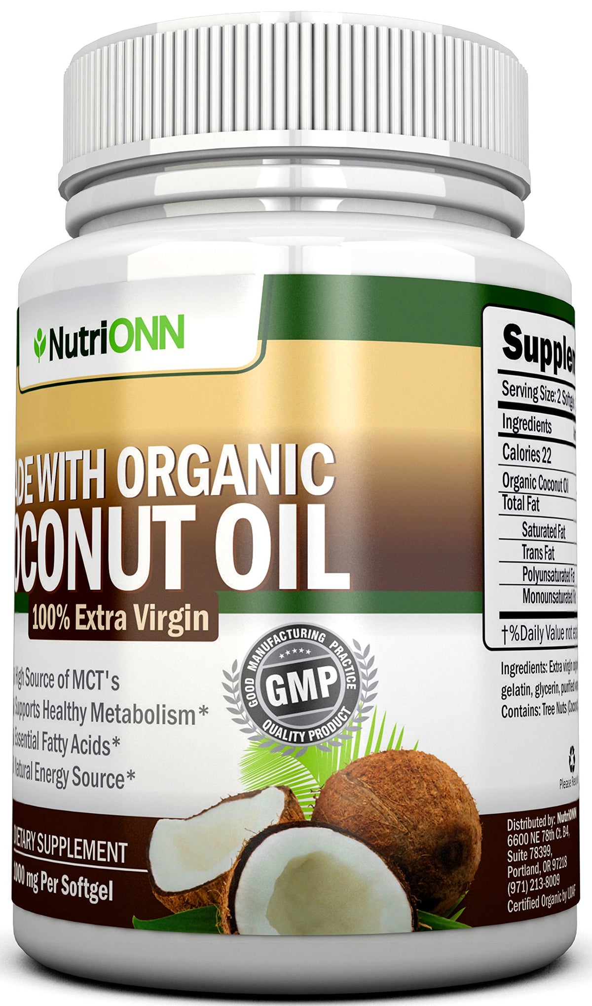 NutriONN packaging with certification logo promoting pure organic quality.