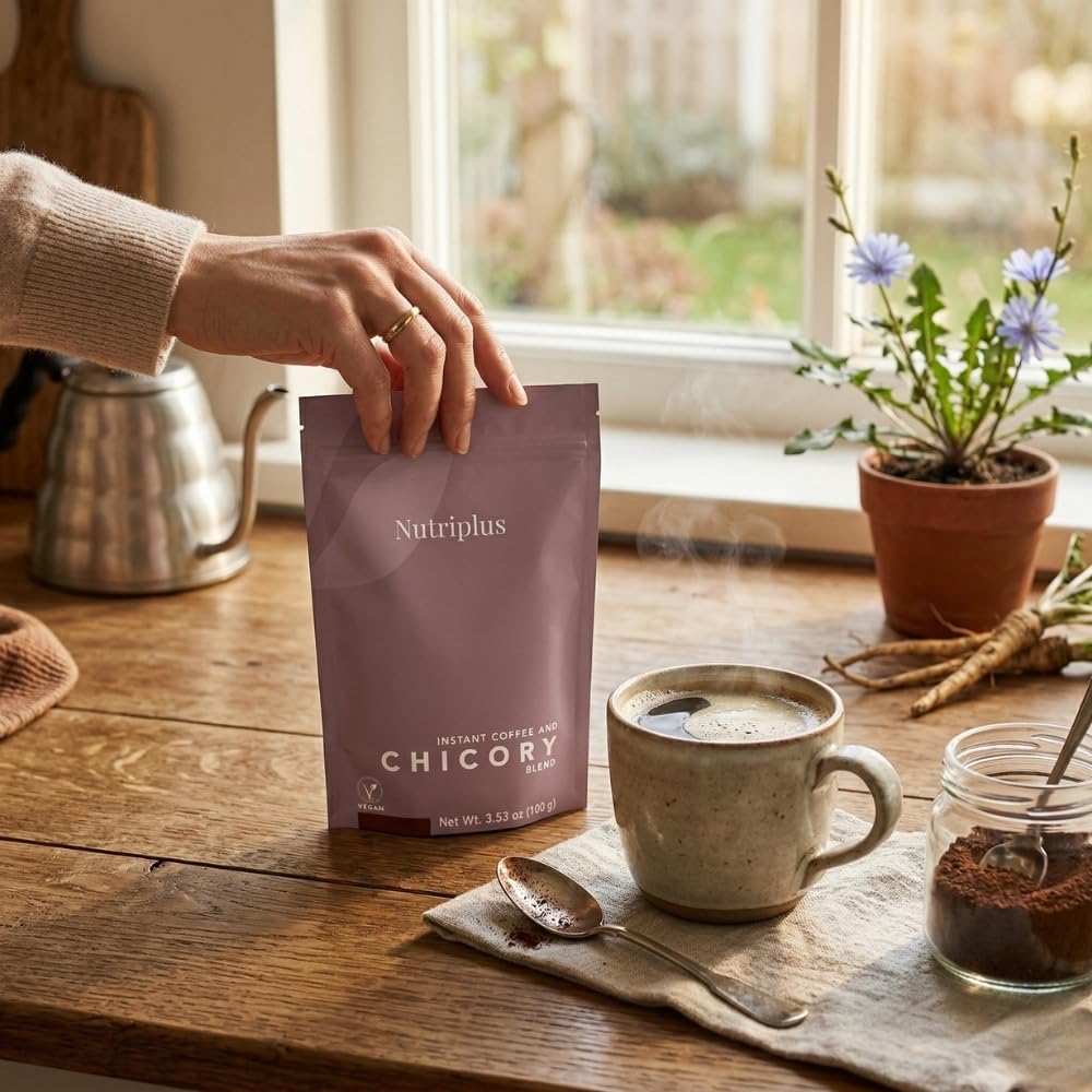 Nutriplus Farmasi cup shows a smooth, low-caffeine flavor.
