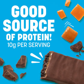 Nutrisystem Double Chocolate Caramel Lunch Bars texture close-up, chewy bite.