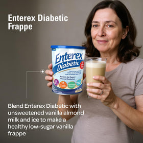 Nutrition facts panel for Enterex Diabetic with vitamins and minerals detailed.