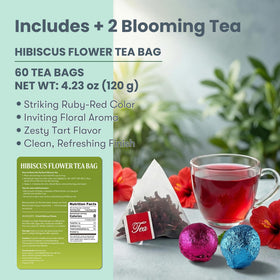 NutritionLabs blooming tea balls unfurling in hot water for a soothing visual ritual.