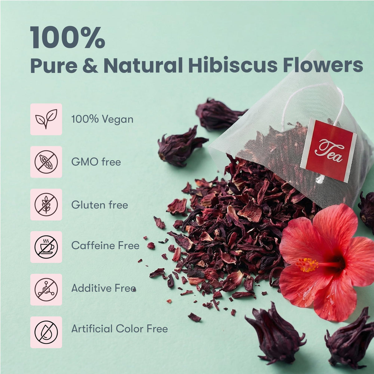 Close-up of hibiscus flowers highlighting natural color and rich aroma.