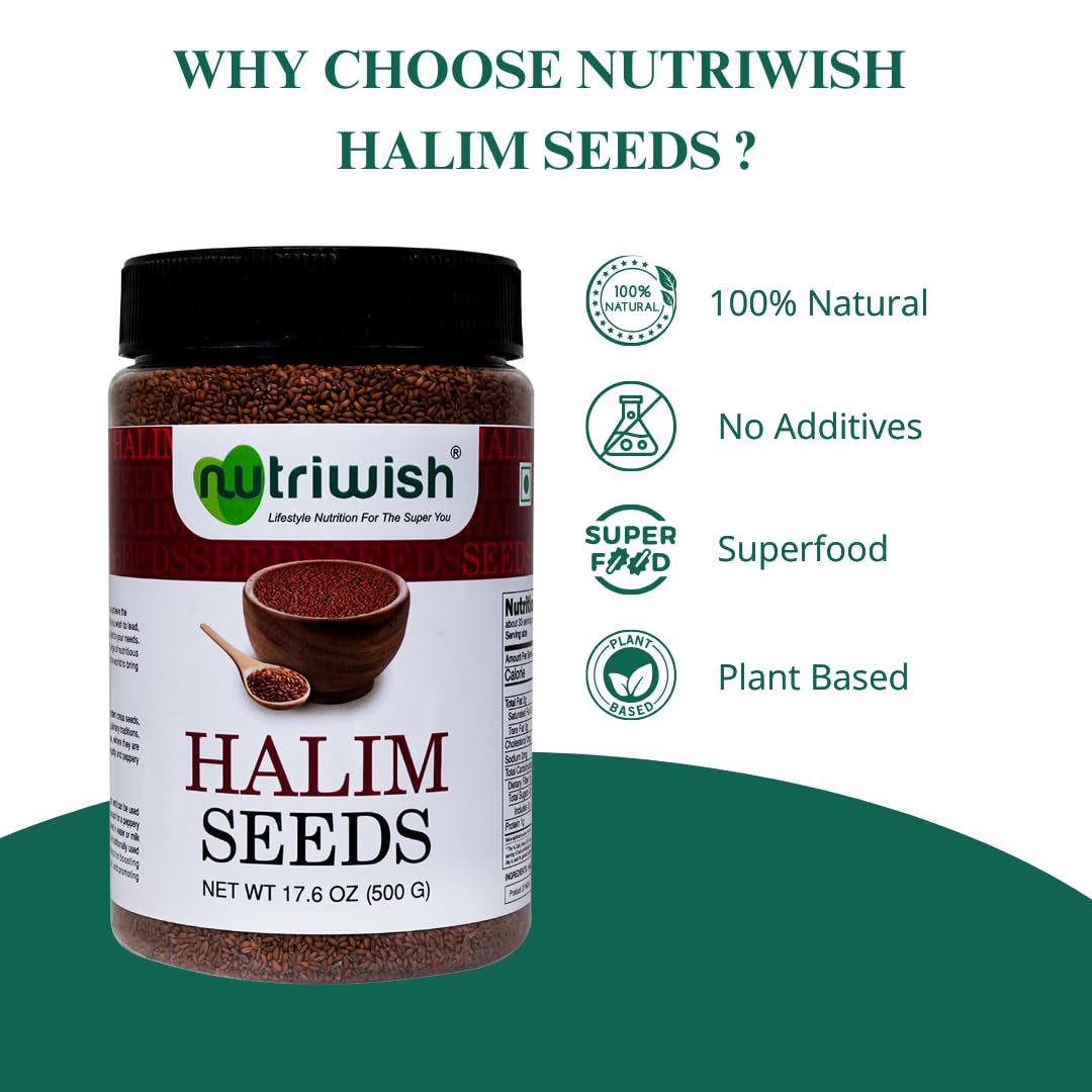 Nutriwish Halim seeds pack closeup highlighting purity and quality for salads