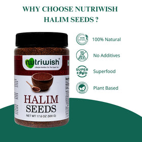 Nutriwish Halim seeds pack closeup highlighting purity and quality for salads