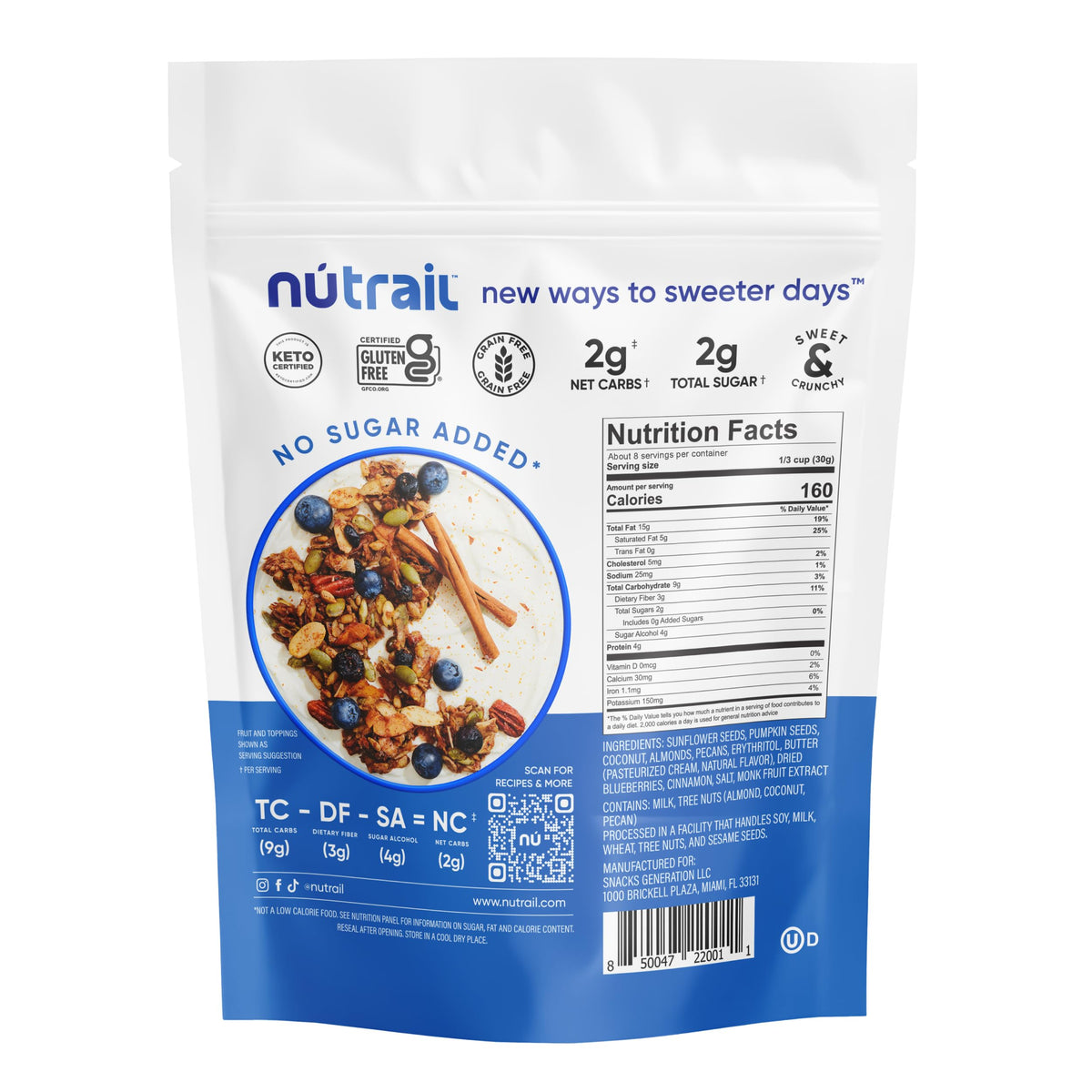 NuTrail Granola as a dessert topping on yogurt or desserts
