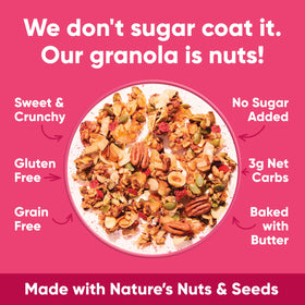 NuTrail granola cluster close-up highlights crunchy texture and real fruit pieces.