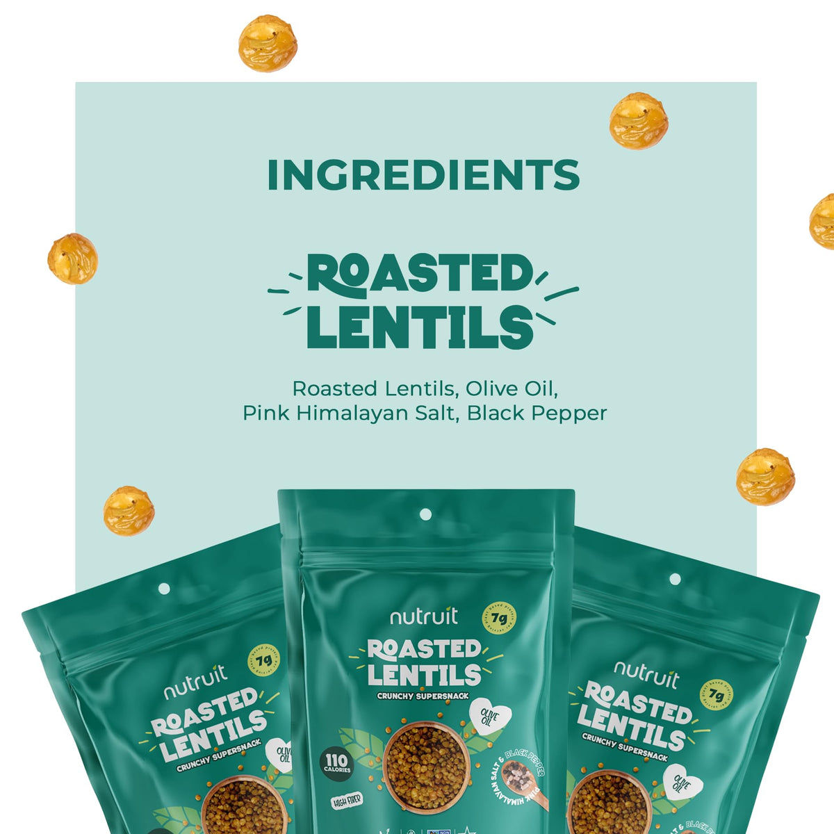 Nutruit 8-pack box of roasted lentil snacks ready for gifting or travel.