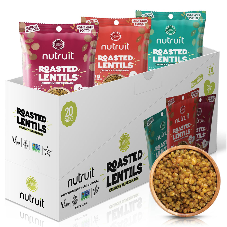 Nutruit lentil snacks Himalayan Salt & Black Pepper bag, crisp and savory protein boost.