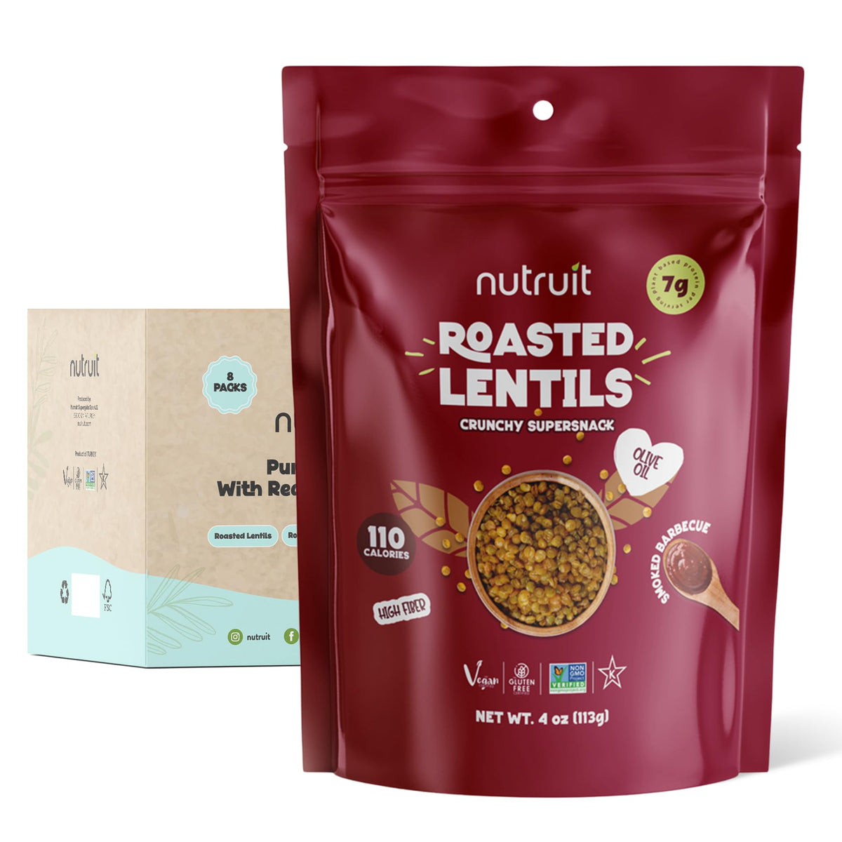 Nutruit roasted lentil snacks in Himalayan Salt & Black Pepper, protein-packed vegan snack