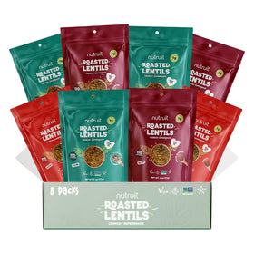 Nutruit Roasted Lentil Snacks Himalayan Salt & Pepper, protein-rich vegan option.