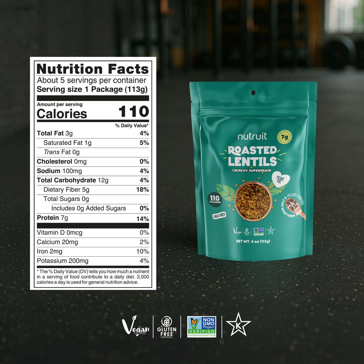 Nutruit on-the-go lifestyle with lentil snacks during gym breaks or commutes.