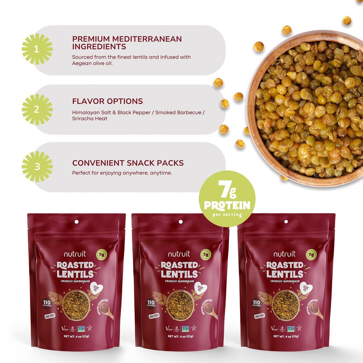 Nutruit roasted lentil snacks Smoked Barbecue, savory crunch with satisfying flavor