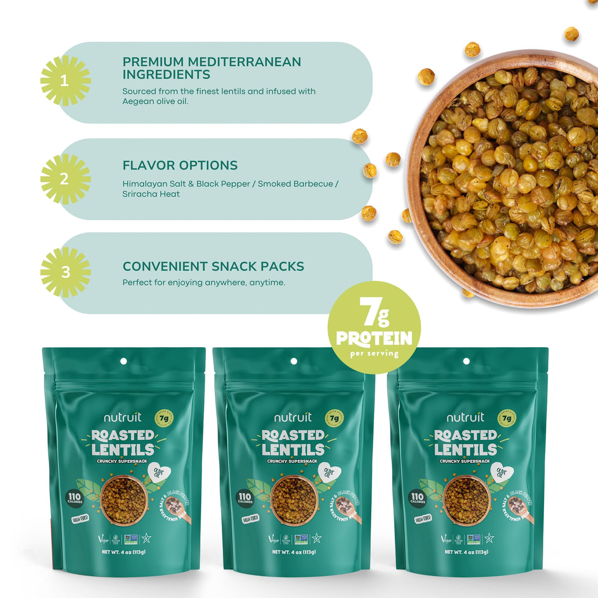 Nutruit Roasted Lentil Snacks Smoked Barbecue pack with savory, smoky flavor and fiber.