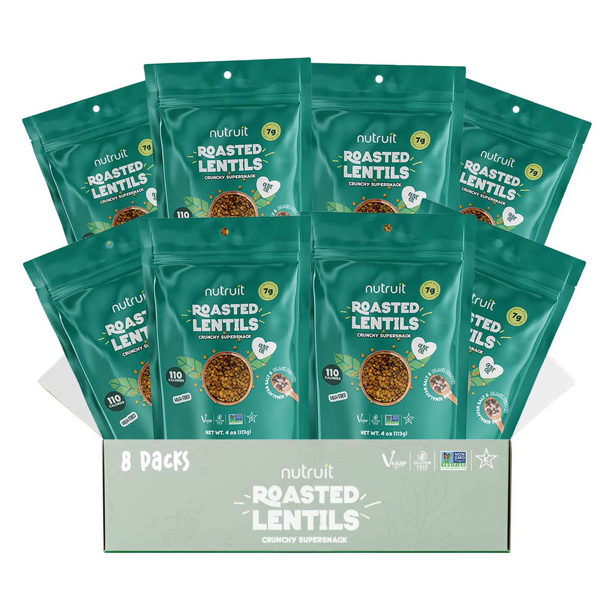 Nutruit Roasted Lentil Snacks Sriracha pack with tangy heat and plant-based protein.