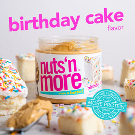 Nuts 'N More Birthday Cake Spread ingredients close-up, clean label