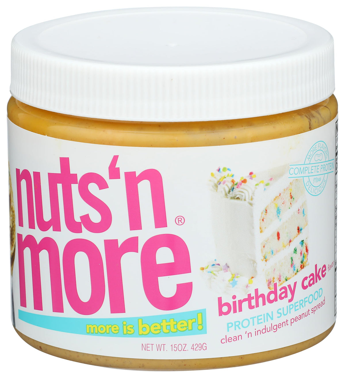 Nuts 'N More Birthday Cake Spread on apple slice for a tasty snack
